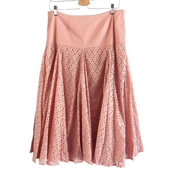 Raga Anthropologie Skirt A-Line Midi Eylelet Pink Large NWOT